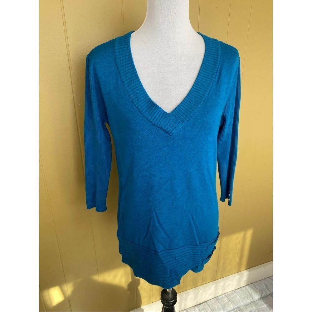 Style & Co women XL V-cut lightweight pullover 3/4 sleeve sweater blue